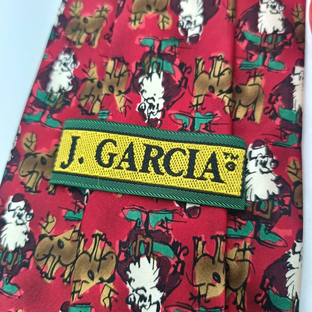 Jerry Garcia Silk Tie‎ Christmas Santa Reindeer Mens 1996 Grateful Dead Vtg 57in